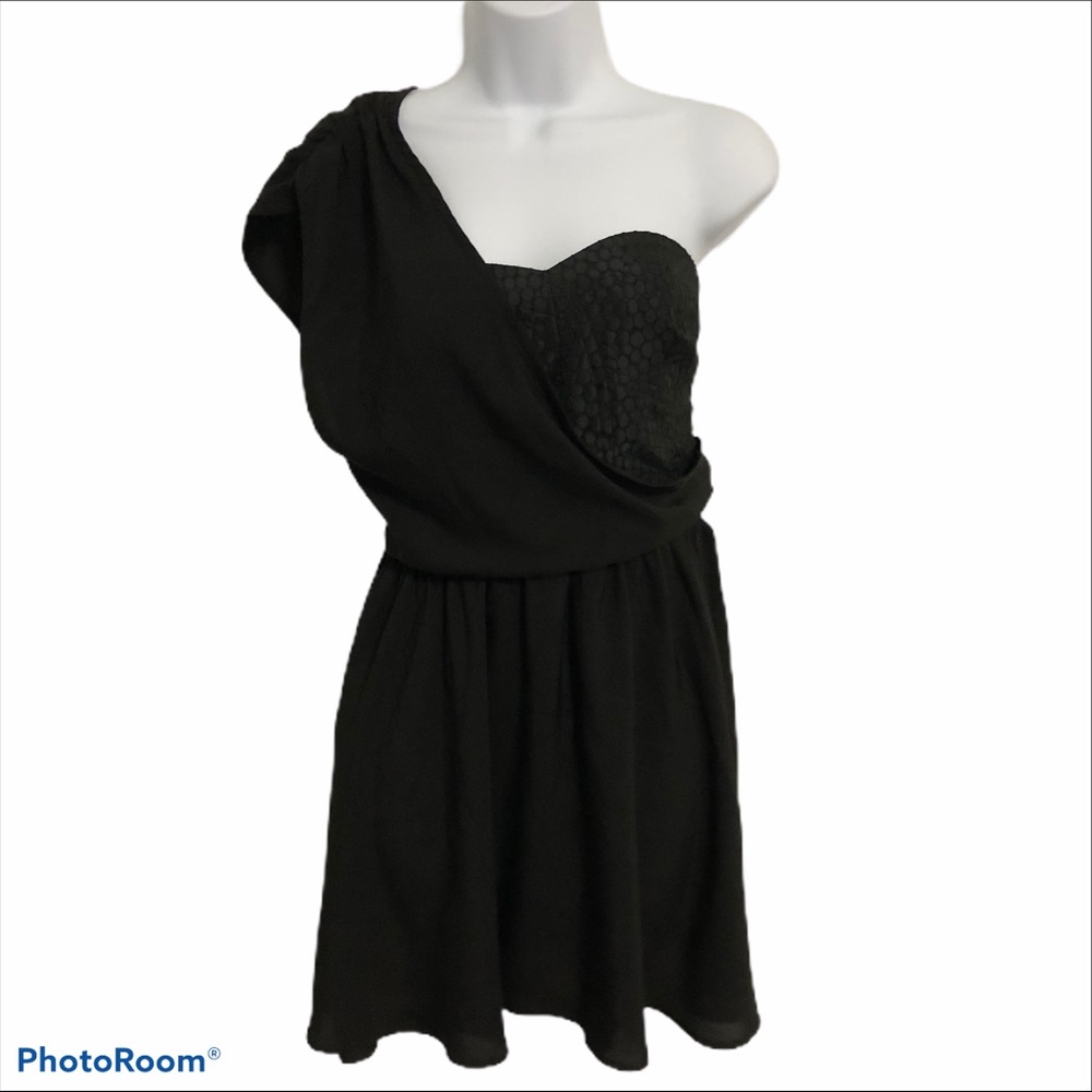6 Shore Road Wanderlust Corset Top One Shoulder Ruched Mini LBD Black Dress NWT - Picture 3 of 13